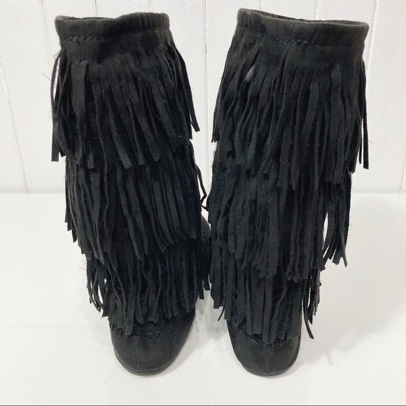 Arizona Jeans Black Suede Tiva Fringe Boots Sise 9M - Picture 5 of 14